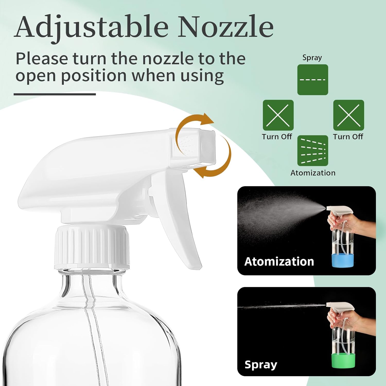 2 Pack Glass Spray Bottles with Silicone Sleeve,16oz Clear Glass Spray Bottles Refillable Empty Bottle with