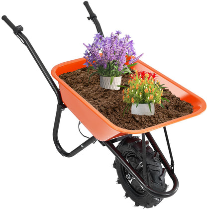 Electric Wheelbarrow Cart, 500W Powered Utility Garden Wagon Dump Cart, 4 Cu. Ft. Load & 330 lbs Capacity with Metal