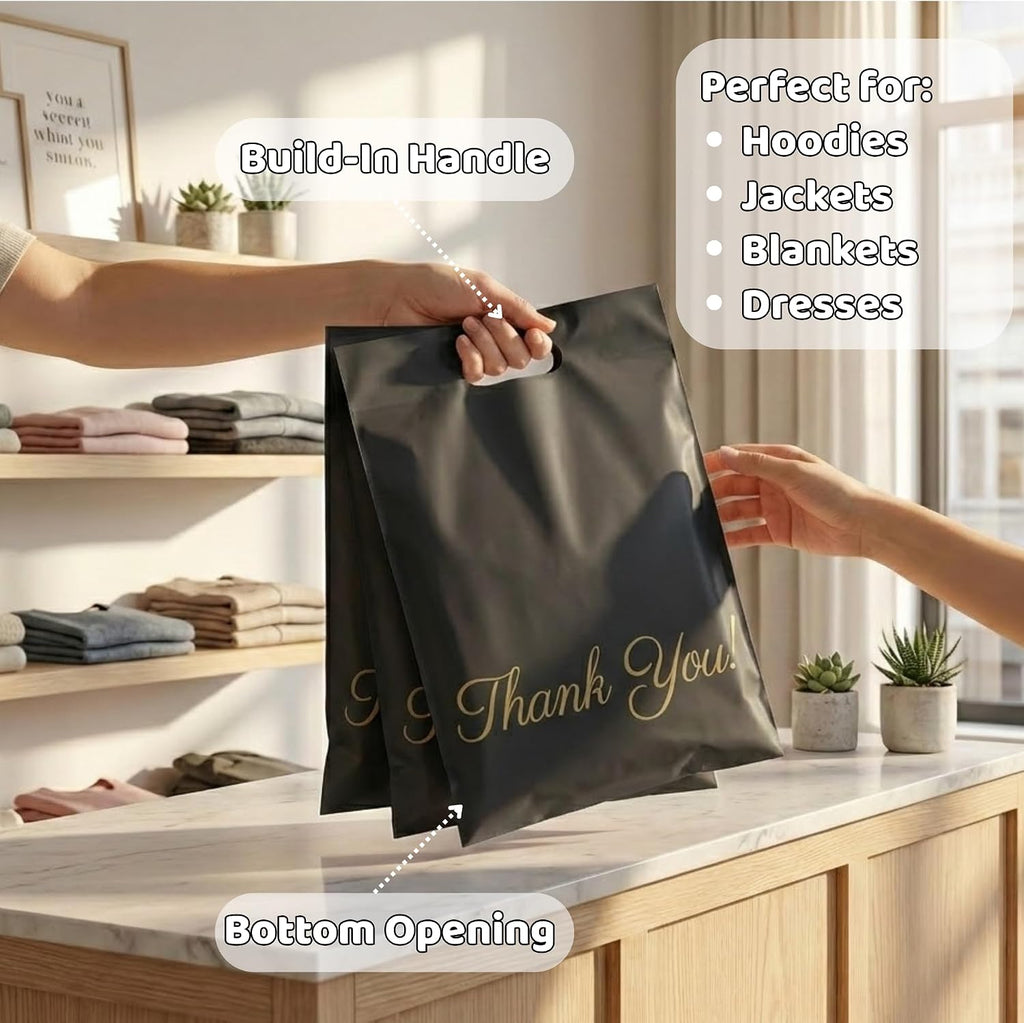 Black Poly Mailers with Handle, 12x15, 50 Pack, Shipping Bags