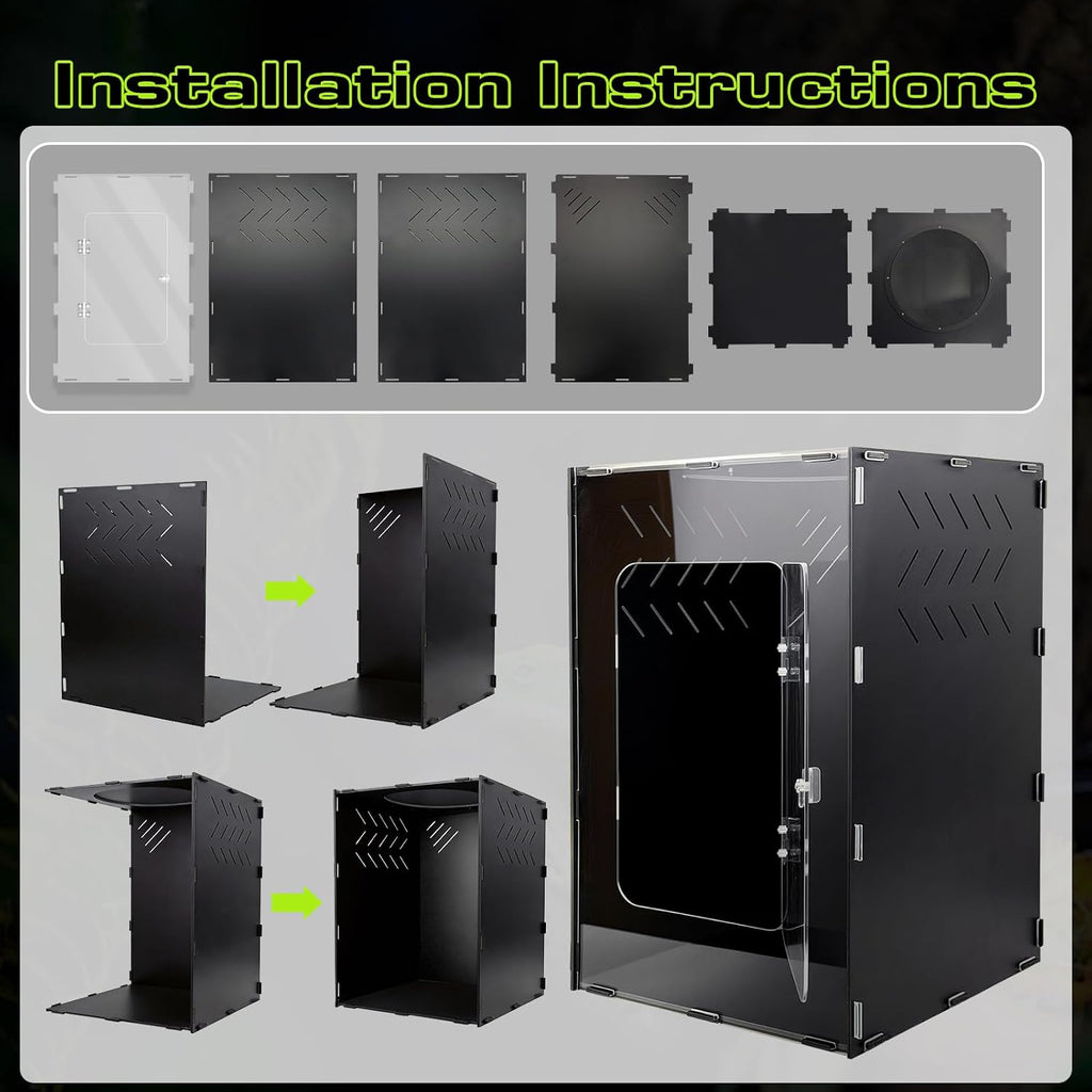 Reptile Tank Enclosure, Reptile Terrarium Acrylic Front Opening with Metal Translucent Mesh Top for Crested Gecko