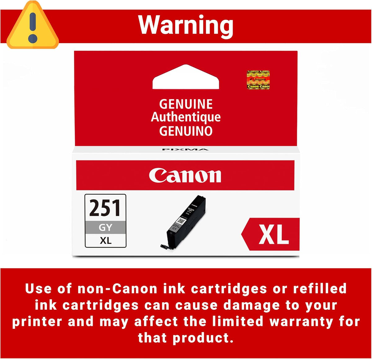 CLI-251XL Genuine Gray Ink Tank, Compatible with MG6320, MG7120, iP8720, and MG7520 Printers