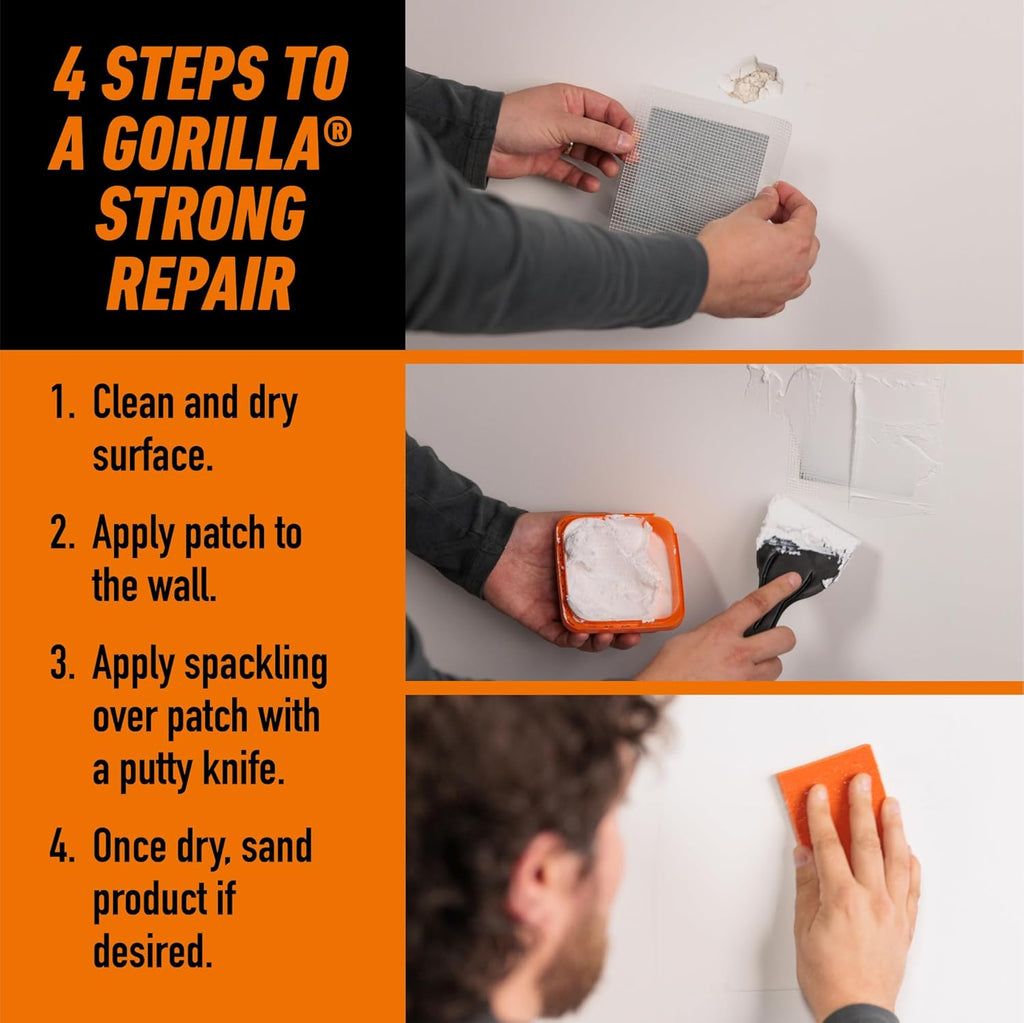 Wall Repair Kit, Heavy Duty Spackling, 8 fl oz Tub, 4 in Patch | Includes 3 in Putty Knife, Sanding Block
