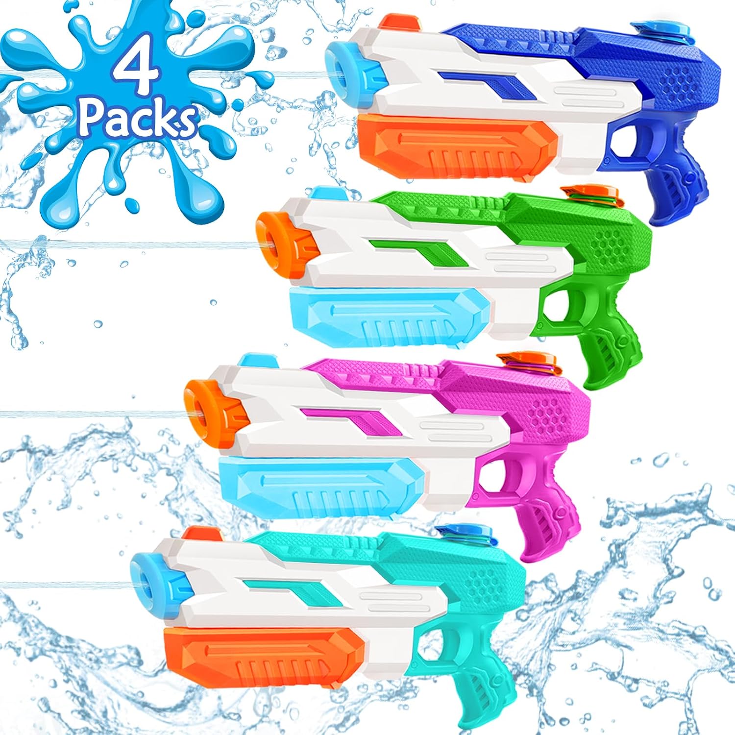 600cc Water Gun for Kids Adults：4 Pack Squirt Blasters Super Water Gun Soaker with Long Range High Capacity for Boys
