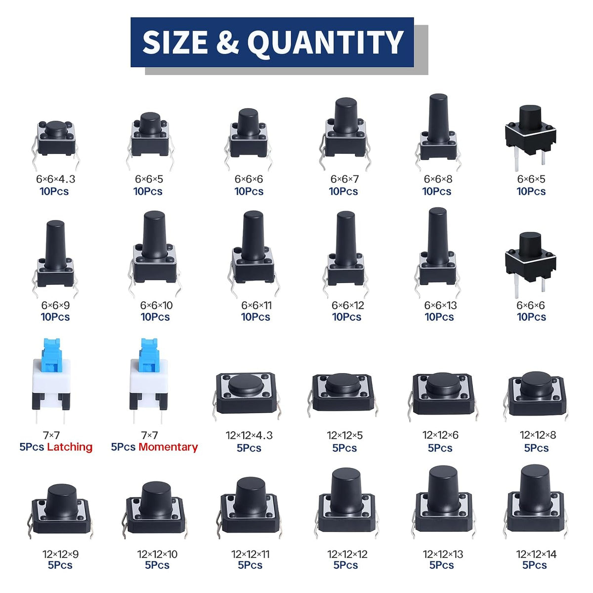 24Values Tactile Push Button Switch Kit Micro Tact Switches Set