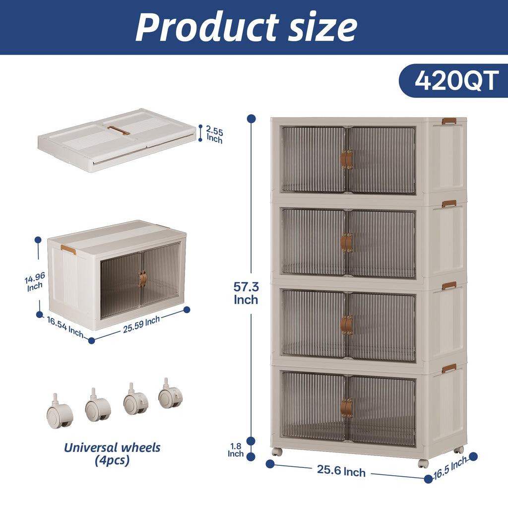 Stackable Storage Bins with Lid, 420QT 4 Pack Beige