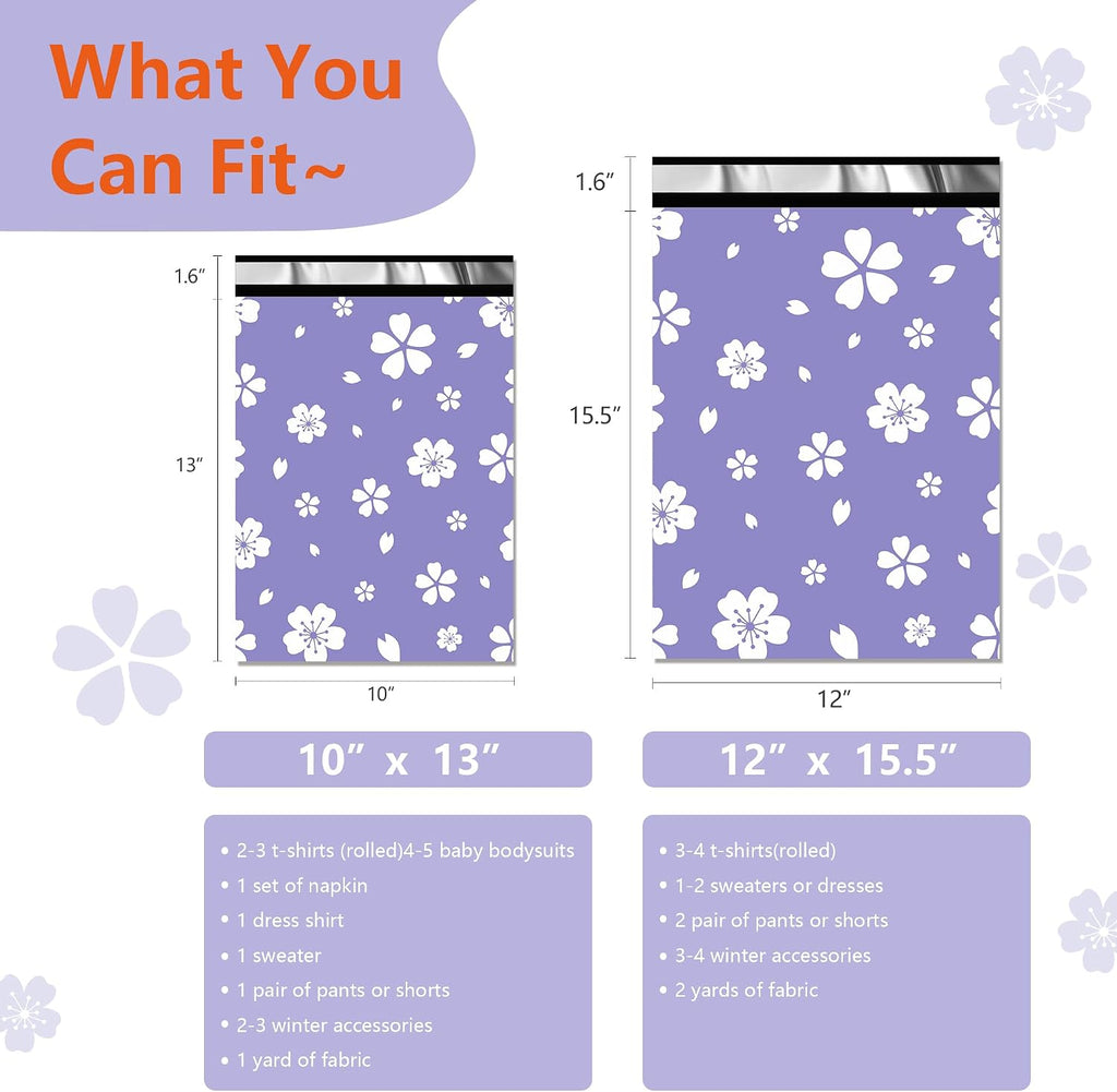 Poly Mailers 10x13 Inch, 25 Pack, Purple Floral Shipping Bags
