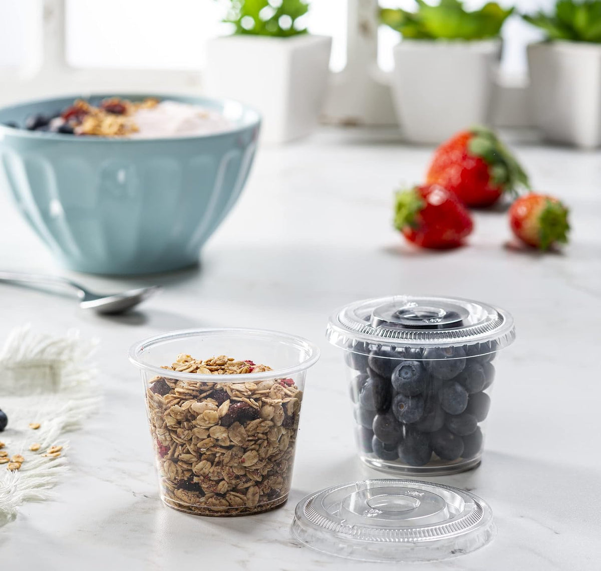 5 oz - Clear Diposable Plastic Portion Cups With Lids, Small Mini 100 Sets