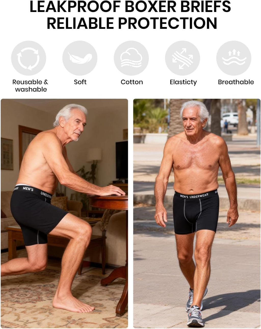 Men's Incontinence Underwear, 100ML Absorb Leakproof Boxer Brief