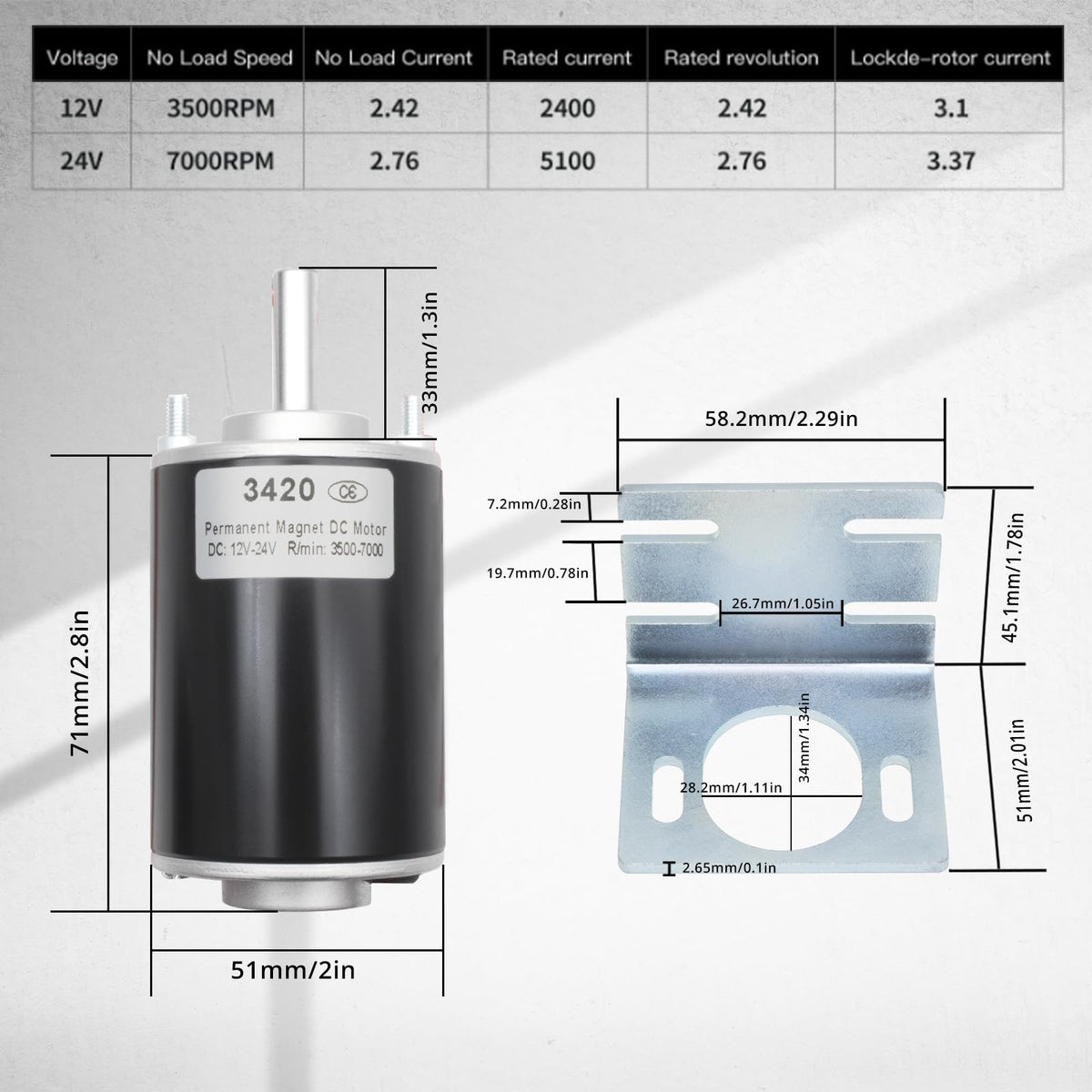 MAKERELE High Torque DC Motor 12V/24V 30W, Short Shaft, 3500/7000RPM