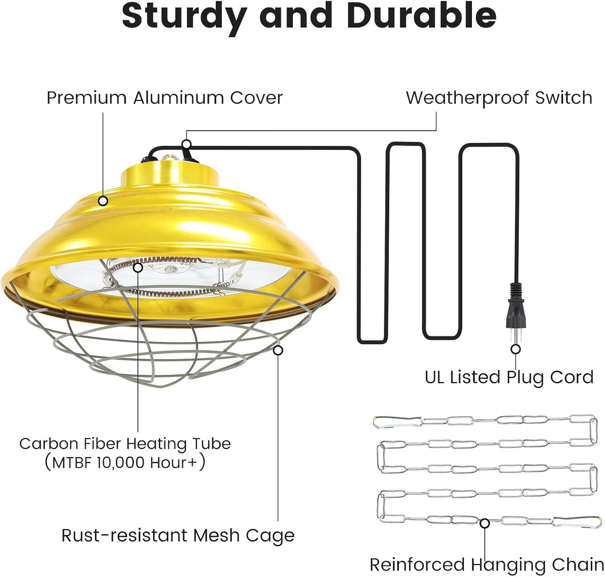 600W Large Hanging Chicken Coop Heater for Cattle, Horses, Donkeys
