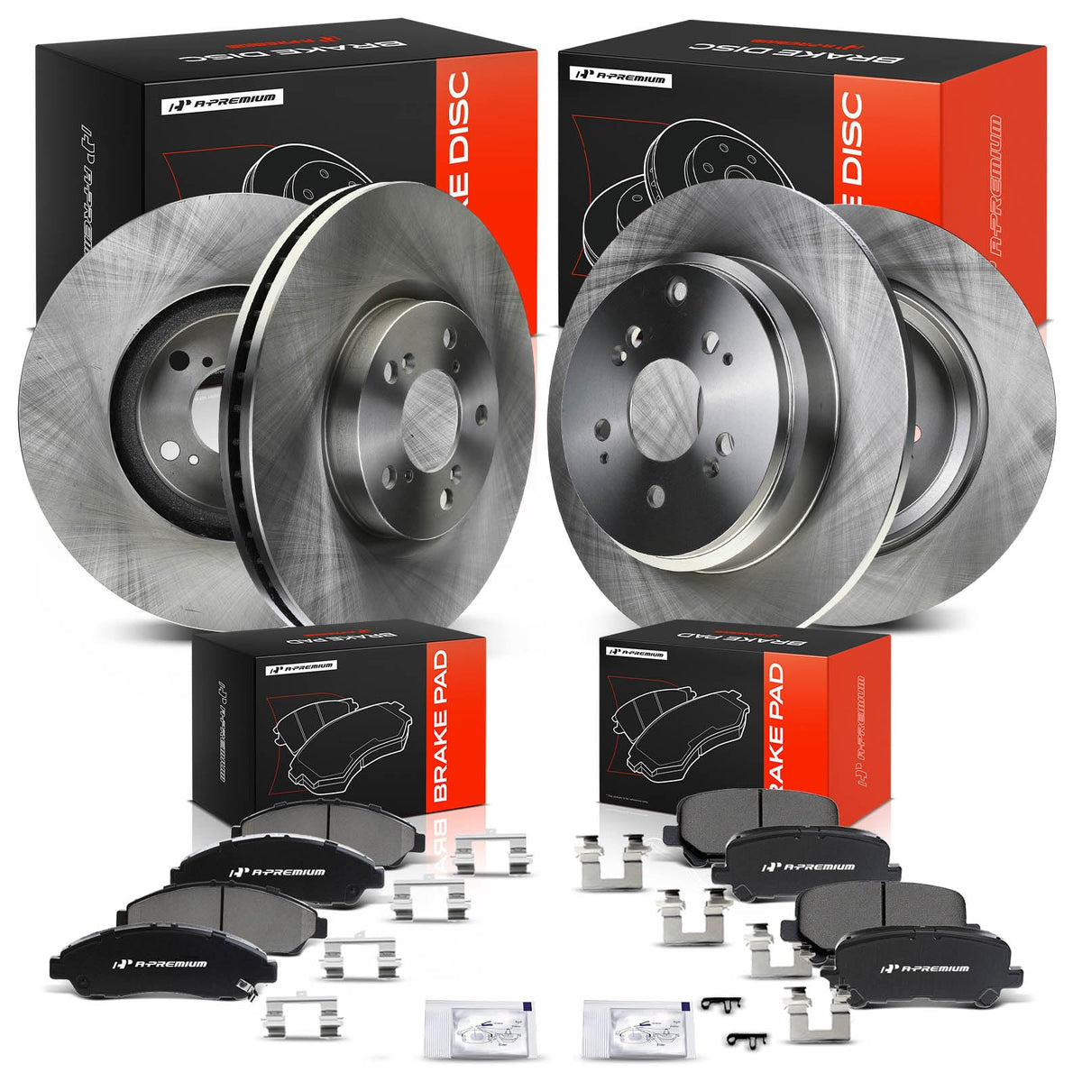 A-Premium Front Vented and Rear Solid Brake Rotors and Ceramic Pads Kit