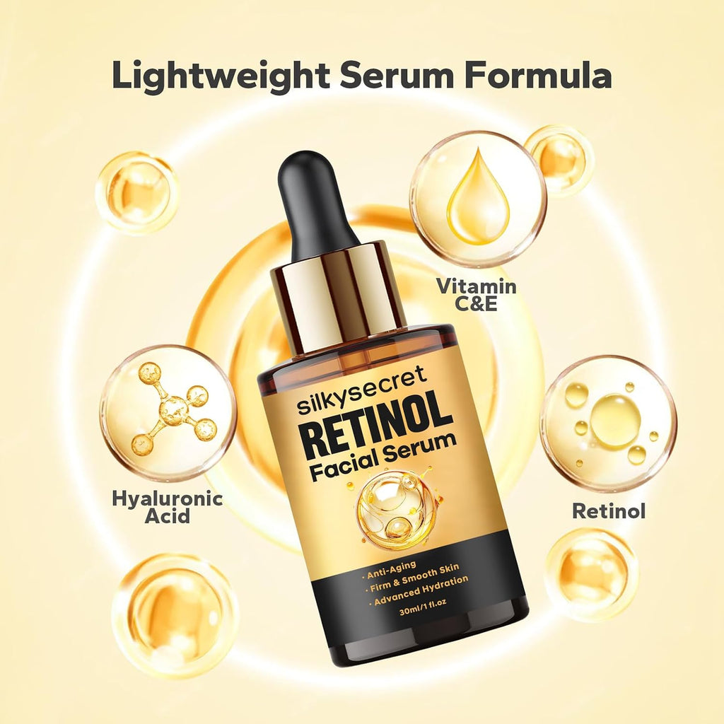 Retinol Serum for Face (1 Fl OZ), 2% Retinol + Vitamins C&E, Aging Facial Serum for Men & Women, Smooths Fine Lines