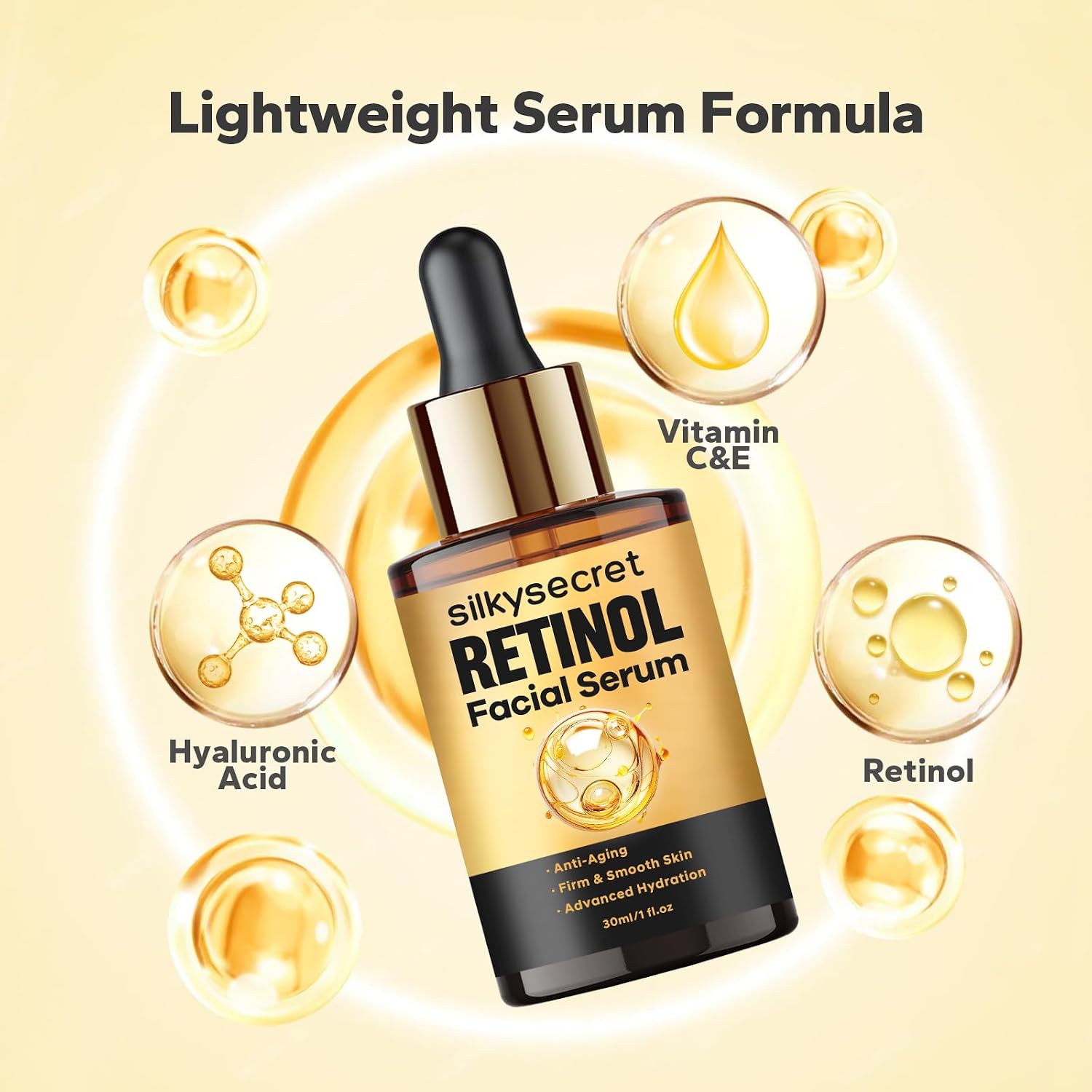 Retinol Serum for Face (1 Fl OZ), 2% Retinol + Vitamins C&E, Aging Facial Serum for Men & Women, Smooths Fine Lines