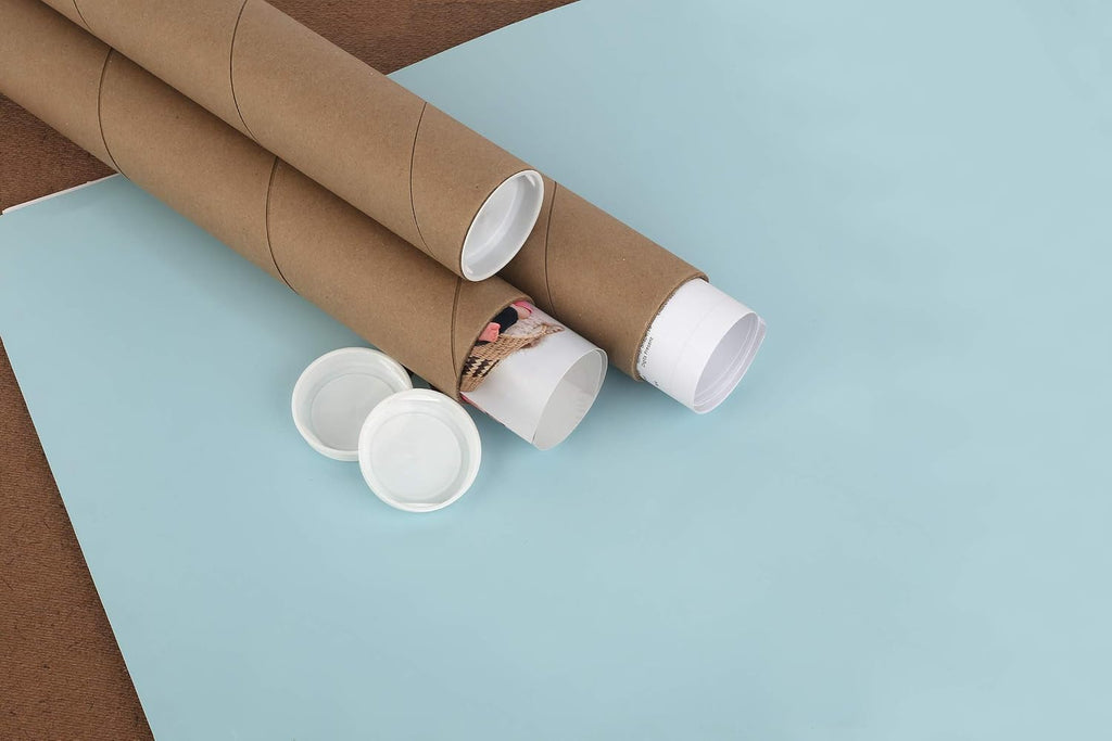 Kraft Mailing & Shipping Tubes with White End Caps 2 x 15 – Durable Cardboard Storage Tubes (Pack of 10)