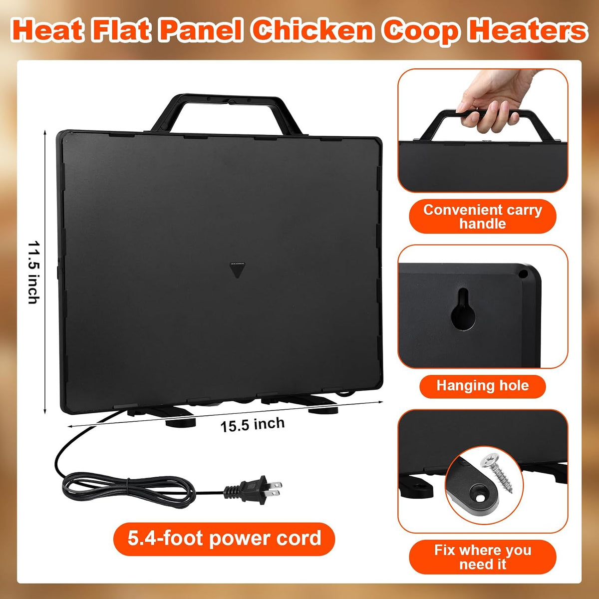 Solar Chicken Coop Shed Light, 160w Coop Heater, Single Light, Black