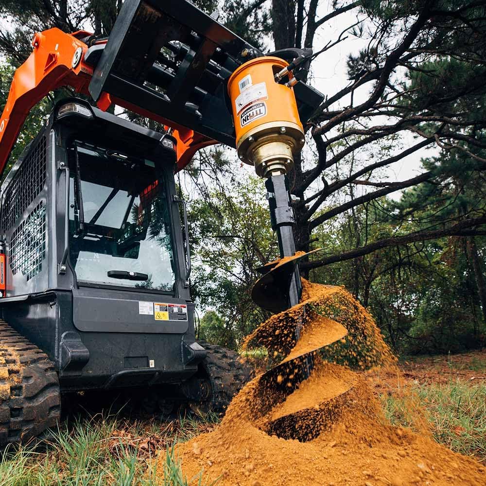 Skid Steer Hydraulic Auger Attachment, Post Hole Digger Fits 2" Hex Auger Bits, Pivoting Auger Head for Precise