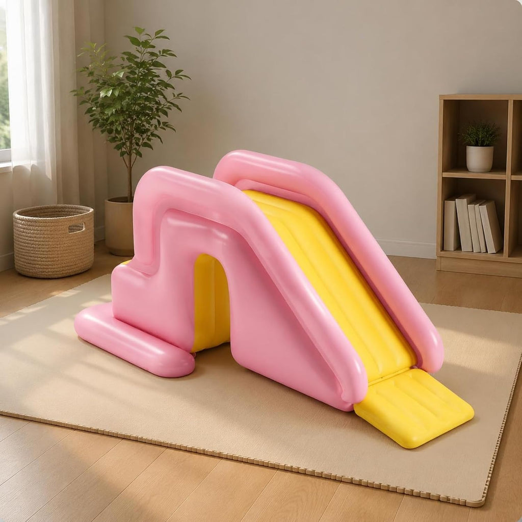 Inflatable Wide-Slide Design Kids Slide with Guardrail Easy to Clean Activity Toy for Indoor, Yellow