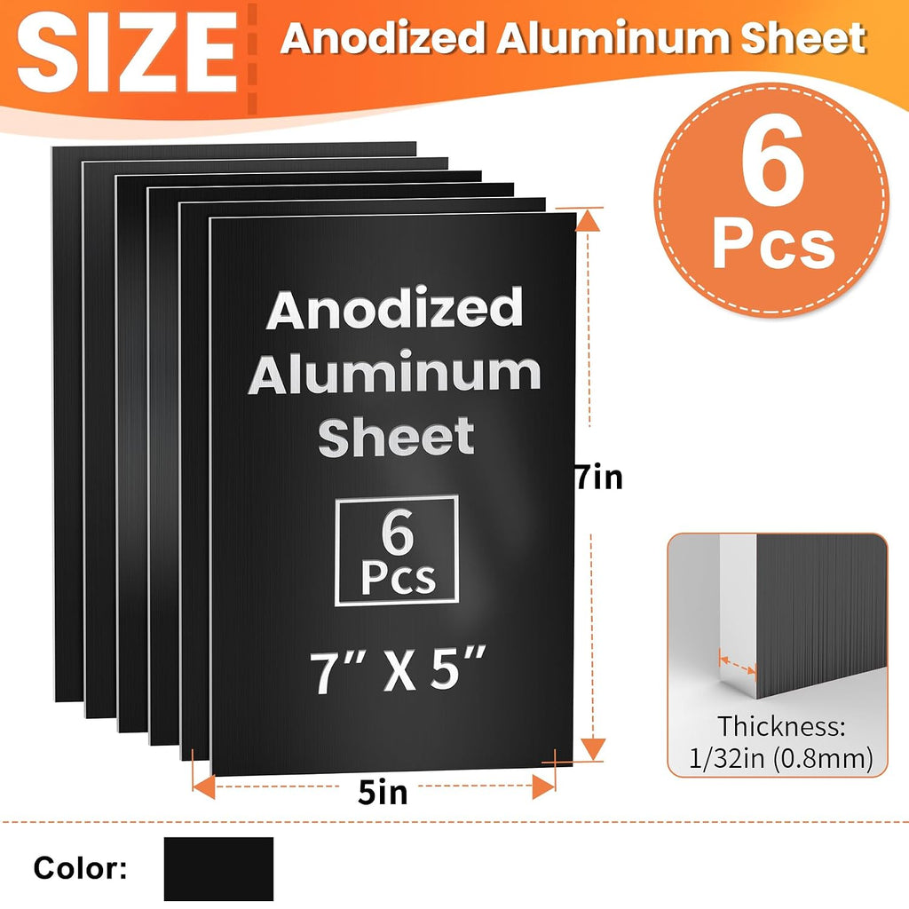 6 Pcs 7 x 5 inch Anodized Aluminum Sheet Set, Metal Blanks for Laser Engraving, Engraving Plates for Crafting