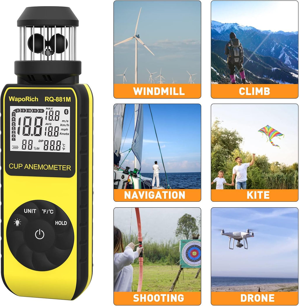 Wind Cup Anemometer 1.5-93MPH, Digital Wind Speed Meter RQ-881M