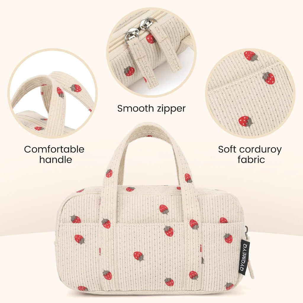 Large Pencil Case Pouch, Extra Big Pencil Bags with Zipper, Cute Corduroy Pencil Pouch with 5 Compartments, Pen Bag