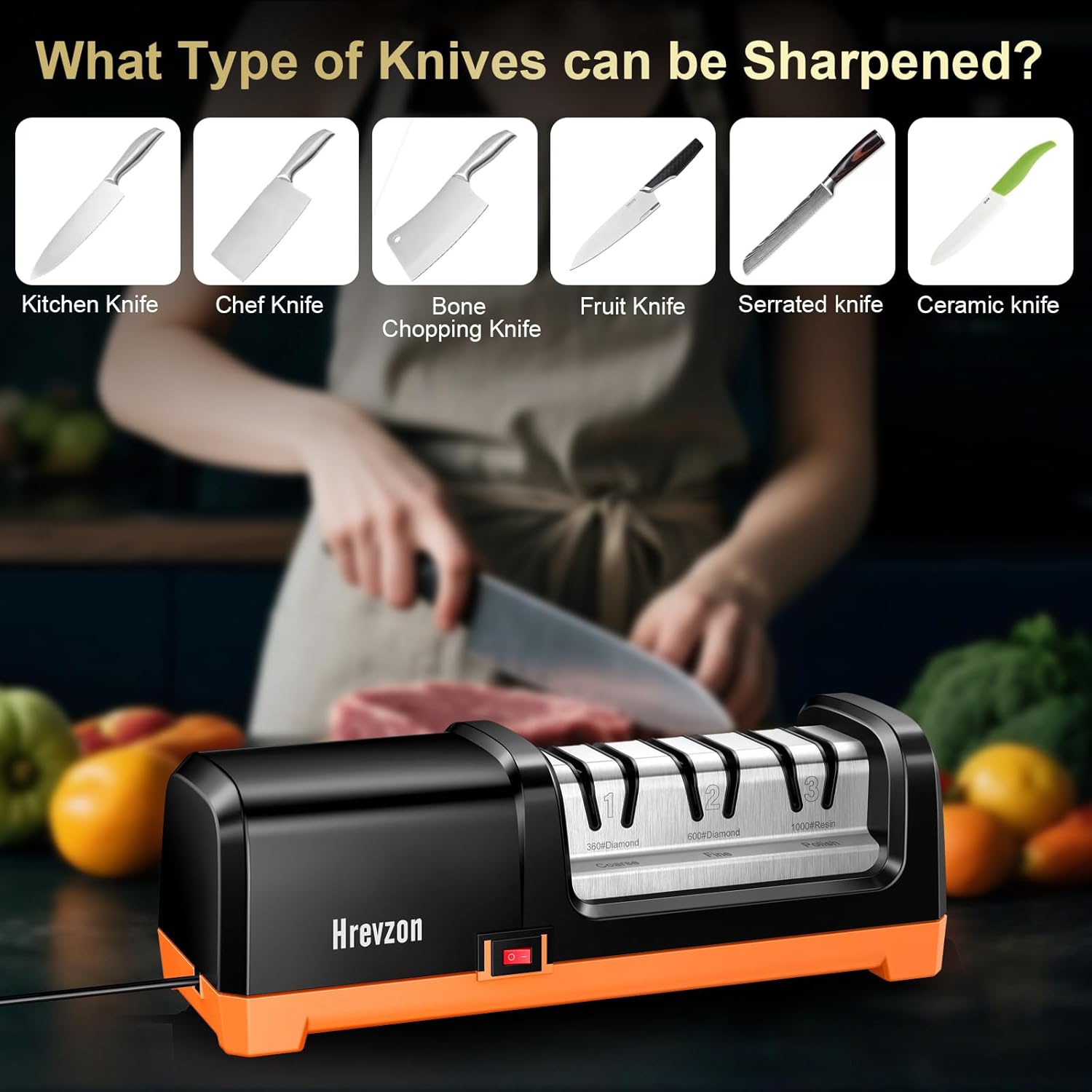 Electric Knife Sharpener for Kitchen Knives, 3-Stage Professional Sharpening System with 100% Diamond Abrasives