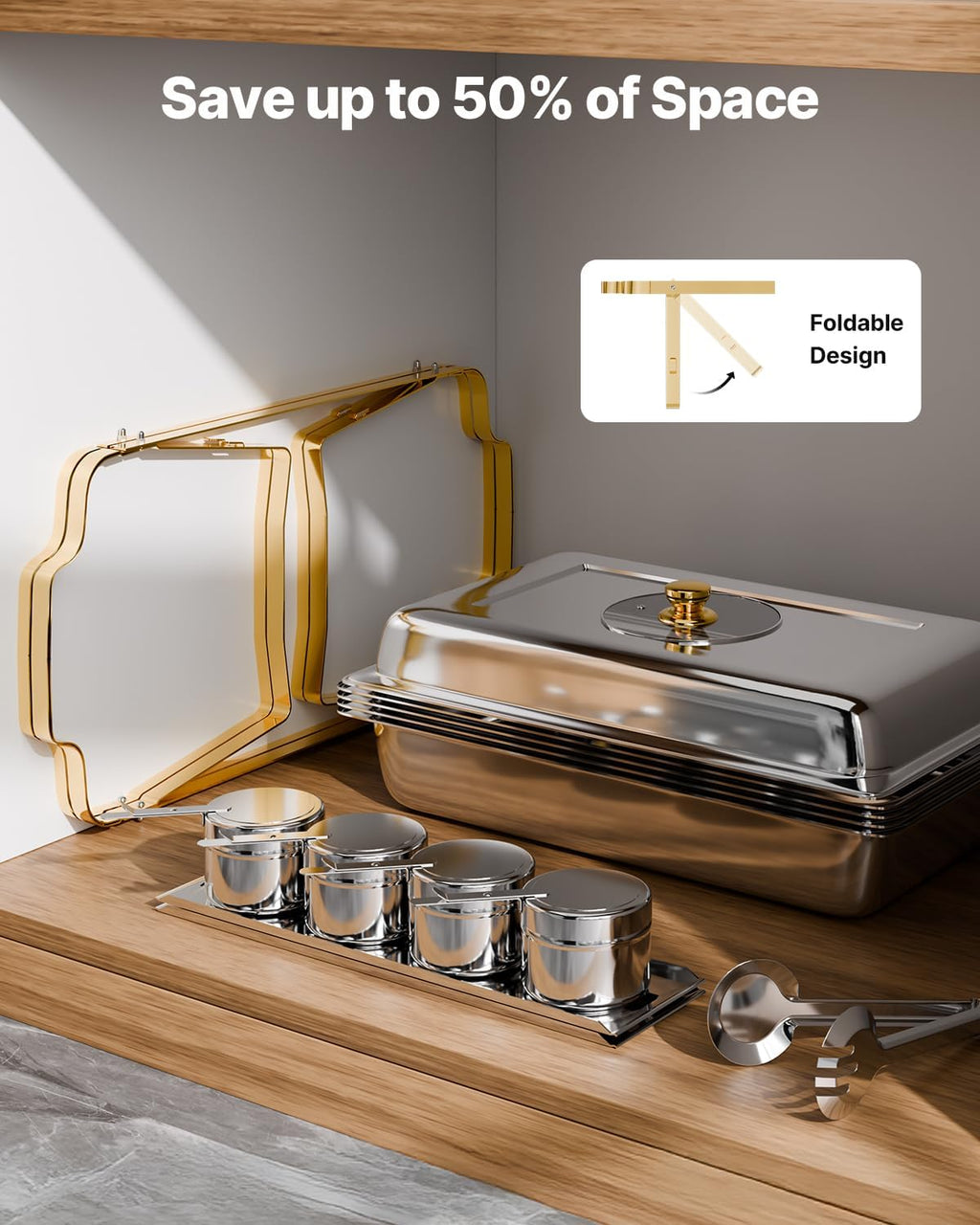 Chafing Dish Buffet Set,8 Qt 2 Pack, Stainless Steel Chafer with 4 Half Size Pans, Rectangle Catering Warmer Server