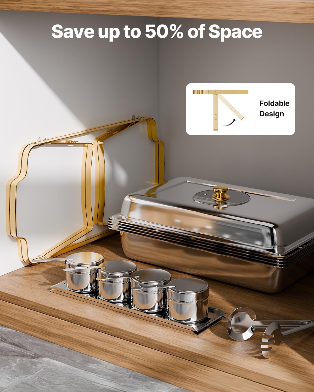 Chafing Dish Buffet Set,8 Qt 2 Pack, Stainless Steel Chafer with 4 Half Size Pans, Rectangle Catering Warmer Server