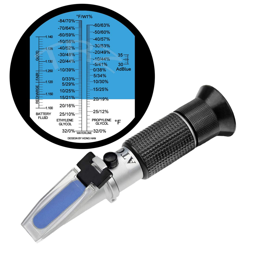 4-in-1 Antifreeze Refractometer Ethylene Glycol, Propylene Glycol in Antifreeze Freezing Point Temperature and