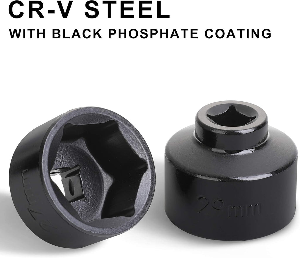 Fuel Filter Cap Removal Tool and Installer 7 Pieces Low Profile Oil Canister Socket Set 24mm 27mm, 29mm, 30mm, 32mm