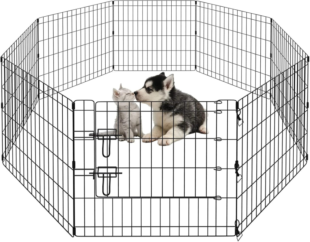 Dog Pen Pet Playpen Dog Fence Indoor Foldable Metal Wire Exercise Puppy Play Yard Pet Enclosure Outdoor 8 Panels 24