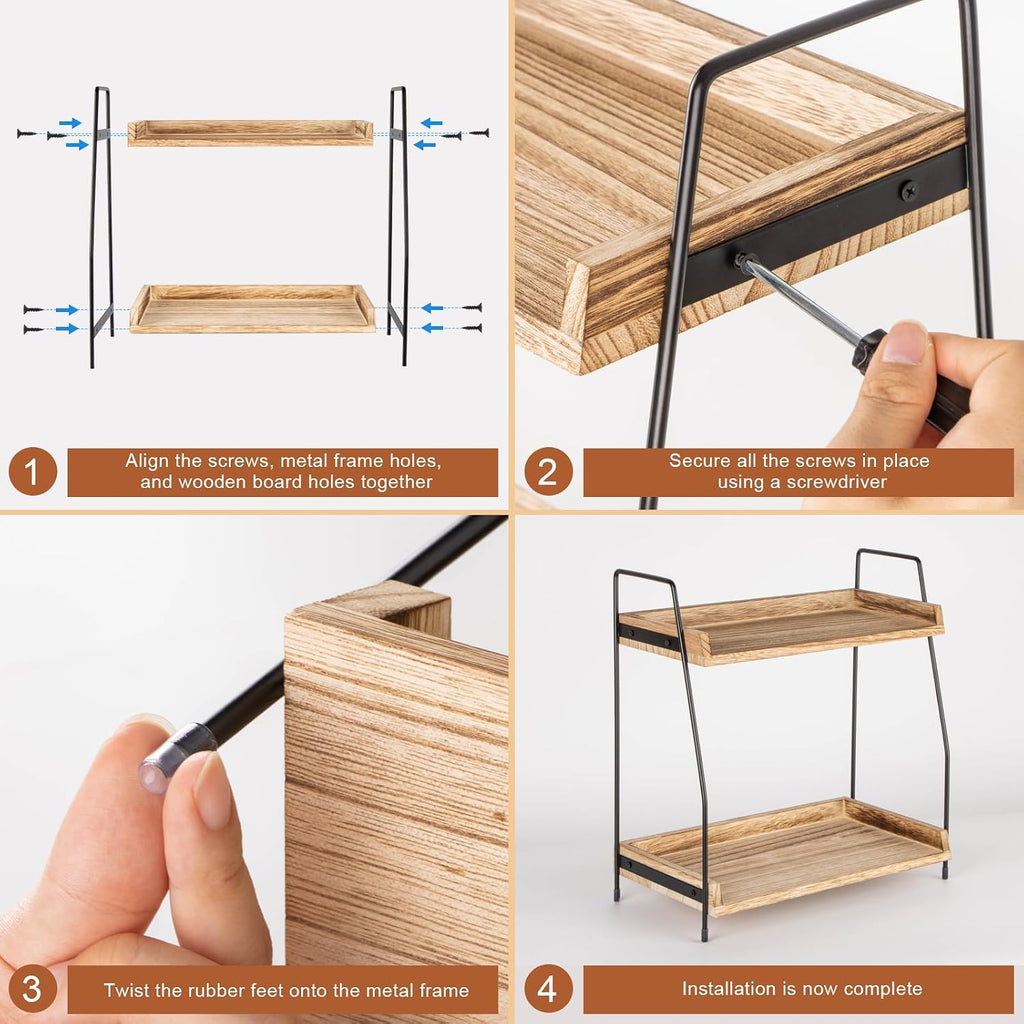 Countertop Coffee Station Organizer, 2 Tier Wooden Shelf