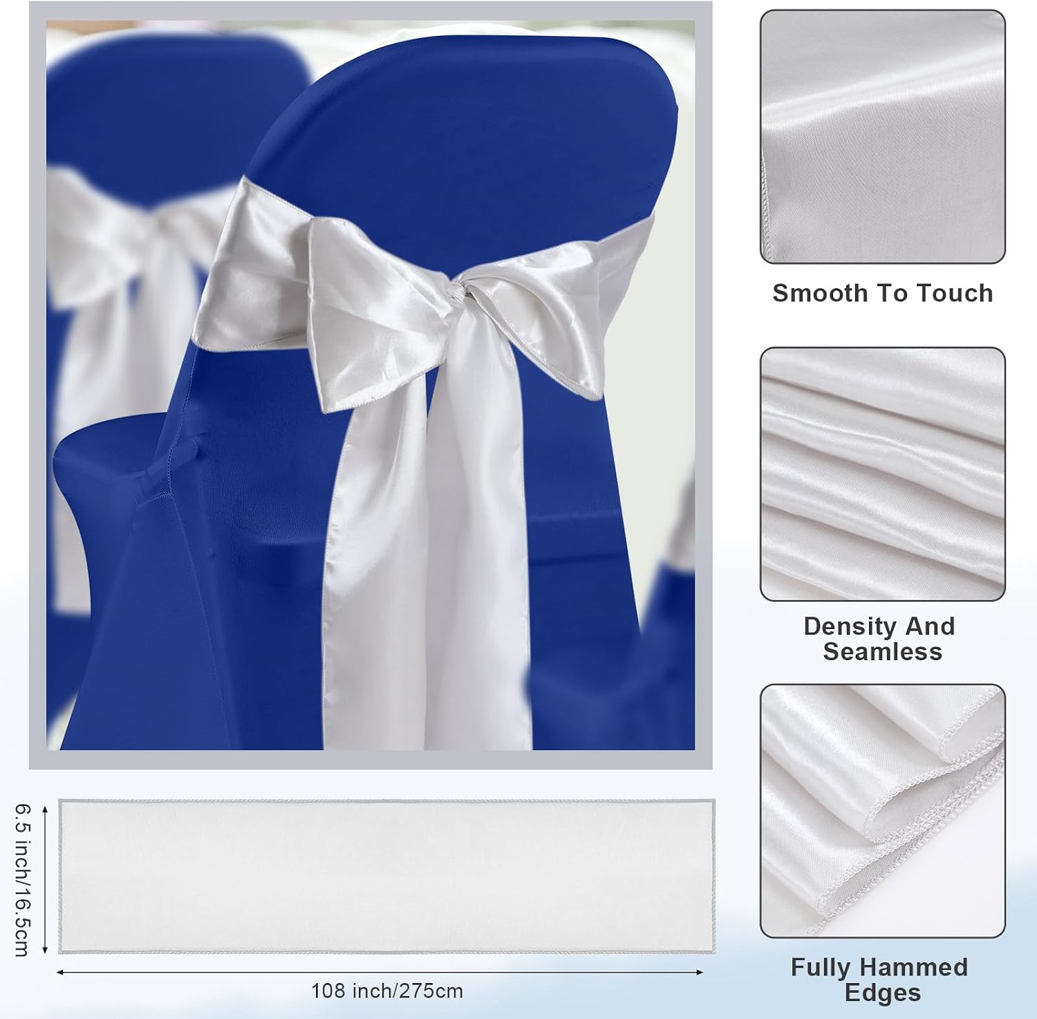 50 Pcs Folding Chair Cover Set, Royal Blue, Silver