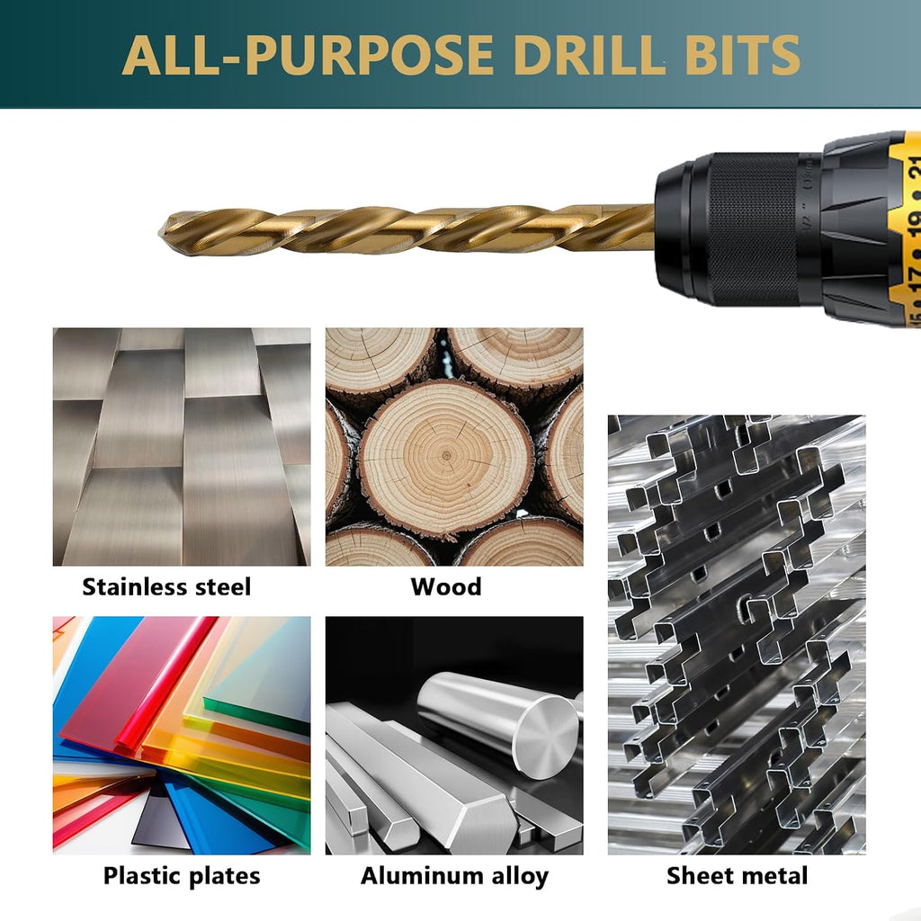 Cobalt Drill Bit Set - 13Pcs M35 HSS Twist Drill Bits Kit 1/16"-1/4"