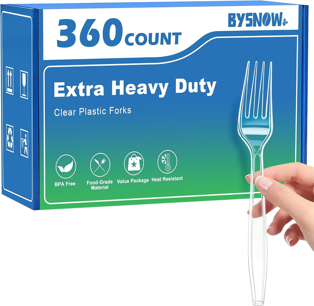 360 Count Clear Disposable Plastic Forks Heavy Duty Cutlery Set