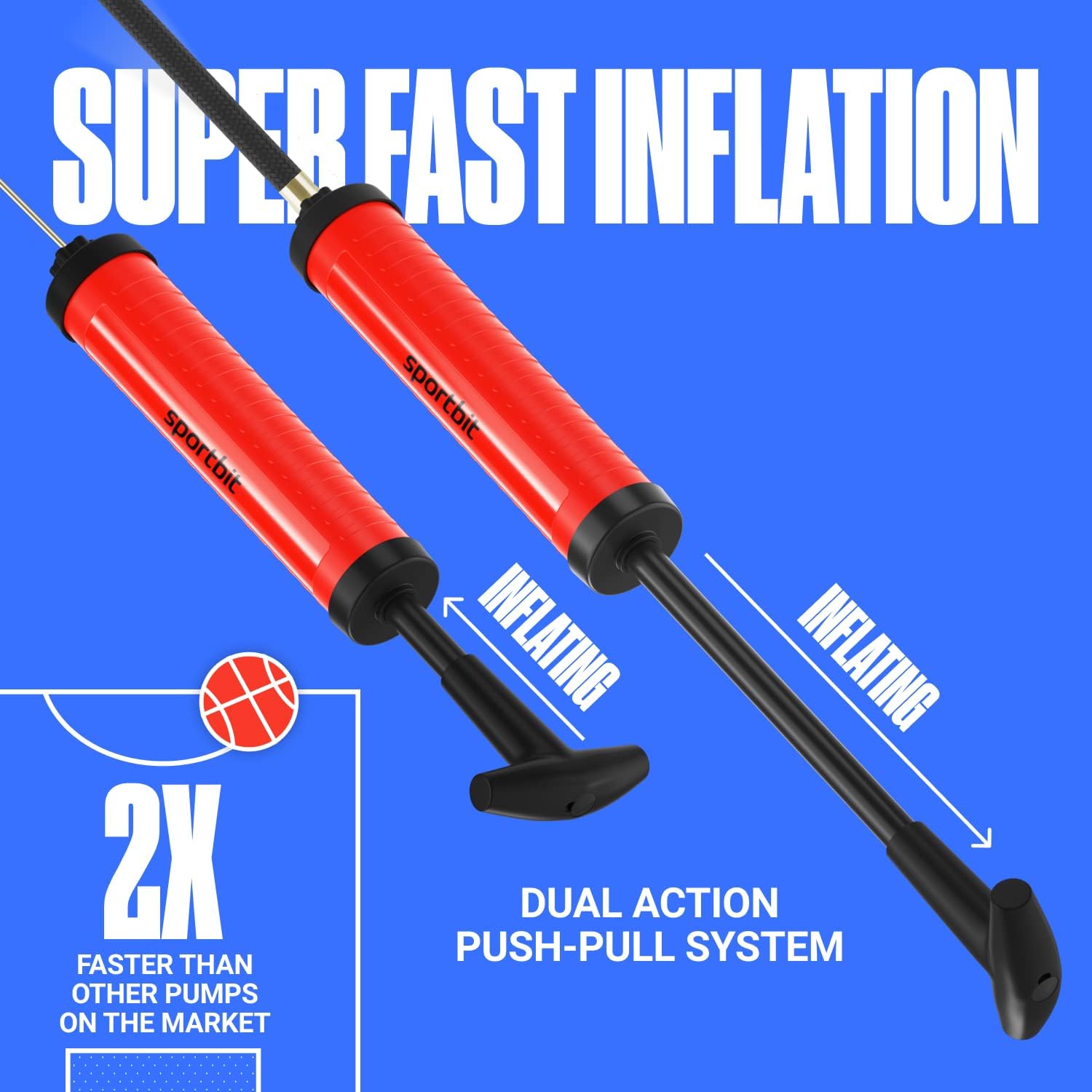 Basketball Pump – Ball Pump for Sports Balls with Push & Pull Inflating System – Hand Pump for Basketball