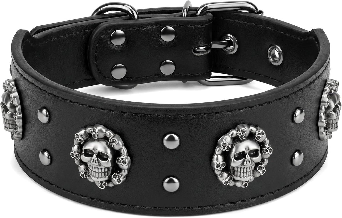 Studded Leather Dog Collar, Spiked Studded Large Breed Dog Collar XL, Durable Wide Leather Collar for Pitbull, Cane