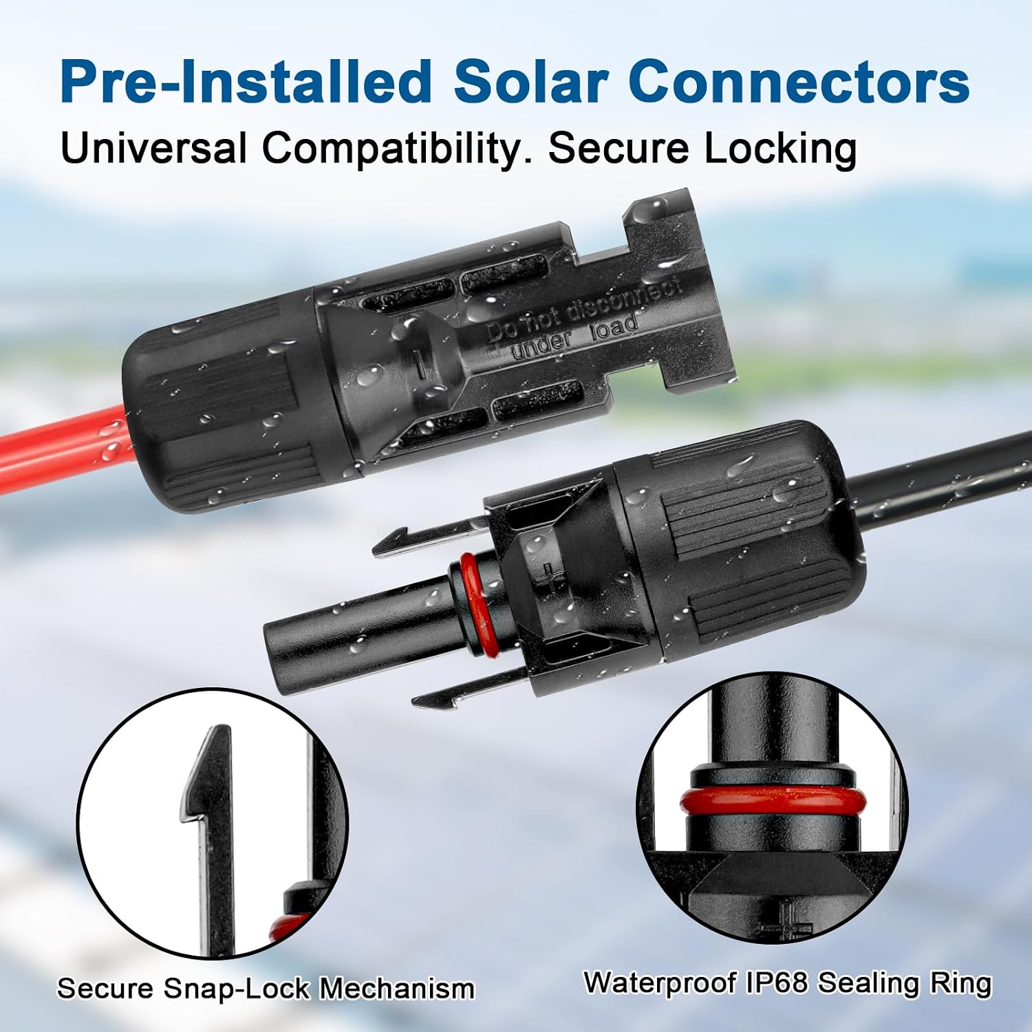 10AWG Solar Extension Cable 5FT – 2 Pack Red & Black PV Wire with Solar Connectors, 84-Strand Tinned Copper, Dual