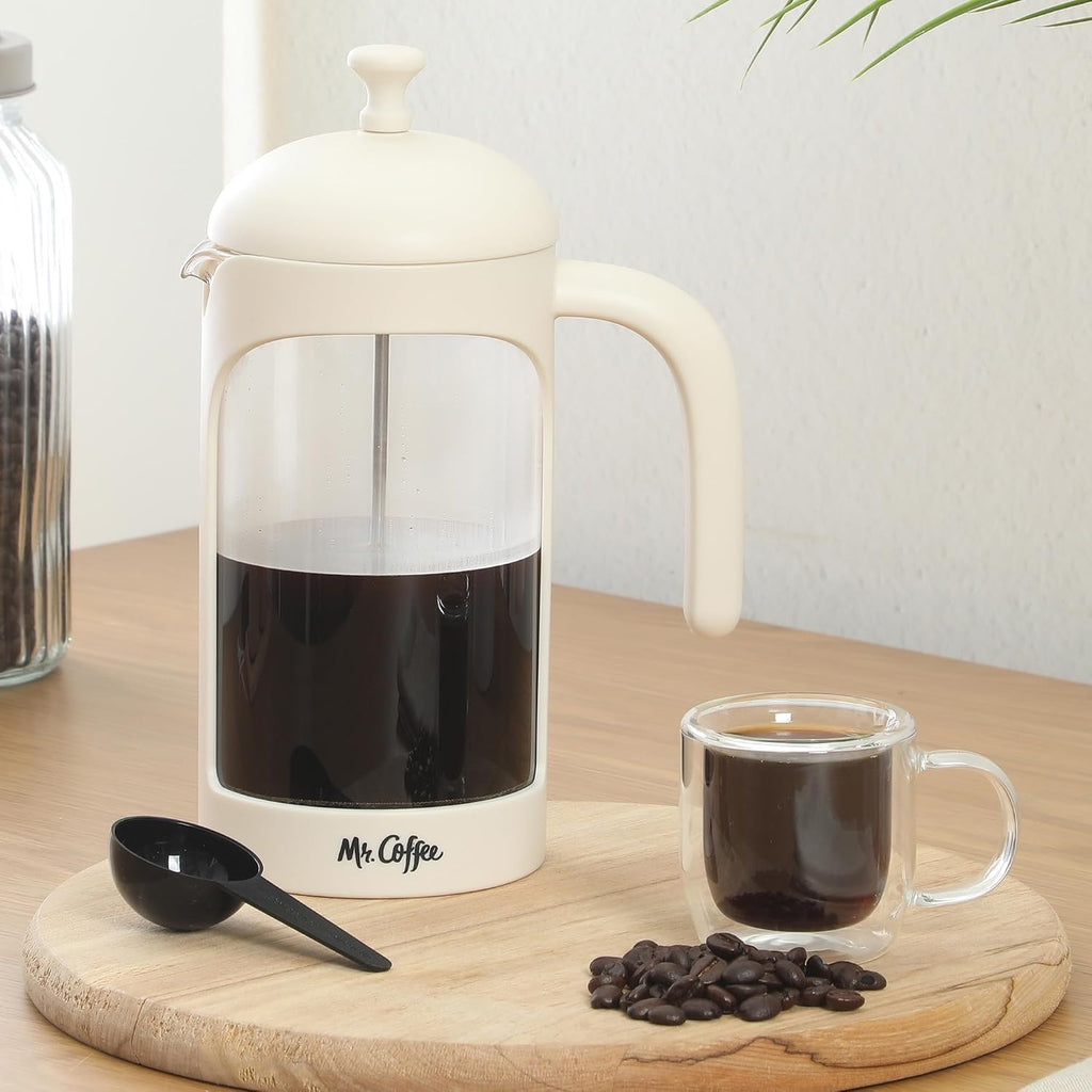 Retro Brew French Press Coffee Maker, 31-Ounce Glass Carafe with High Heat Resistant Durable Borasilicate Glass &