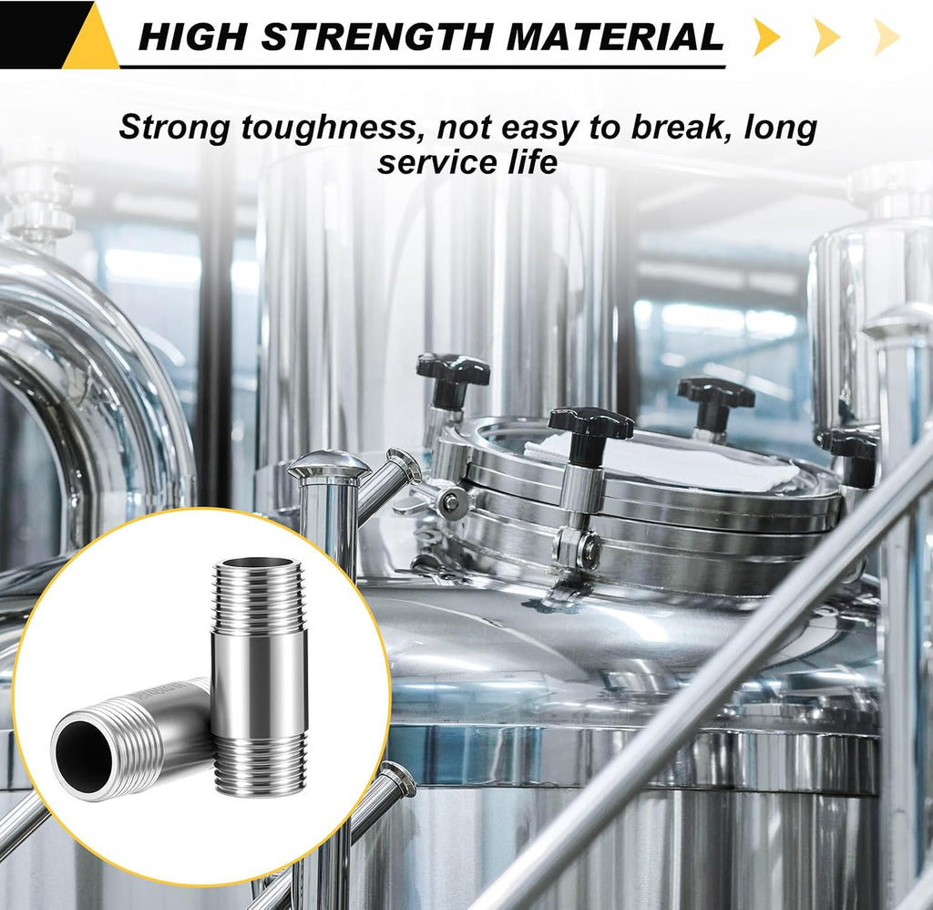 4 Pcs 304 Stainless Steel 1/2 NPT Pipe Nipple 2" Length