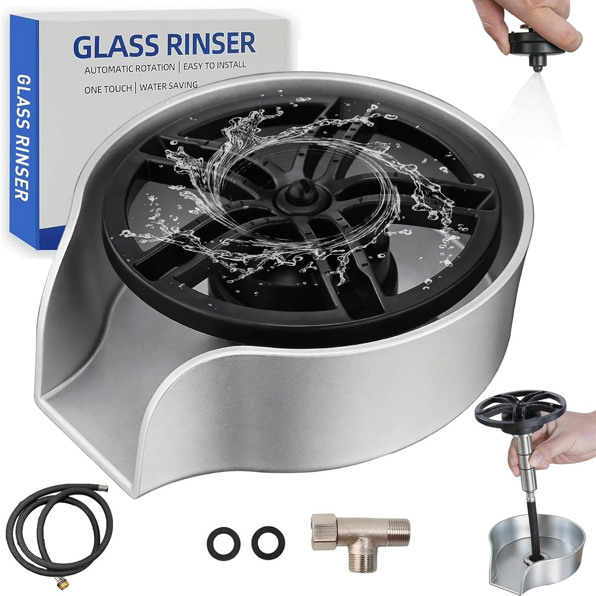 Glass Rinser for Kitchen Sink, 360 Degree Rotating Glass Rinser