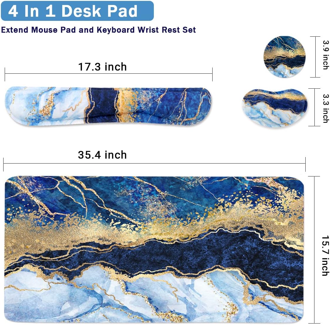 Ergonomic Large Mouse Pad and Keyboard Wrist Rest, Desk Pad for Keyboard and Mouse, 4-in-1 Large Gaming Mouse Pad