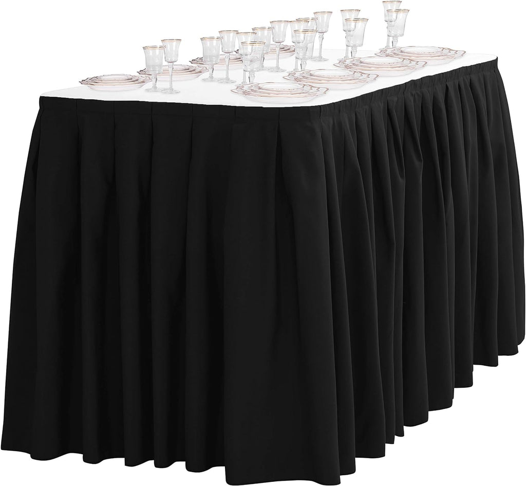 Table Skirt for 8 ft Rectangular Table-21 ft Black Table Skirting Polyester Cloth-Wrinkle Resistant Pleated Banquet
