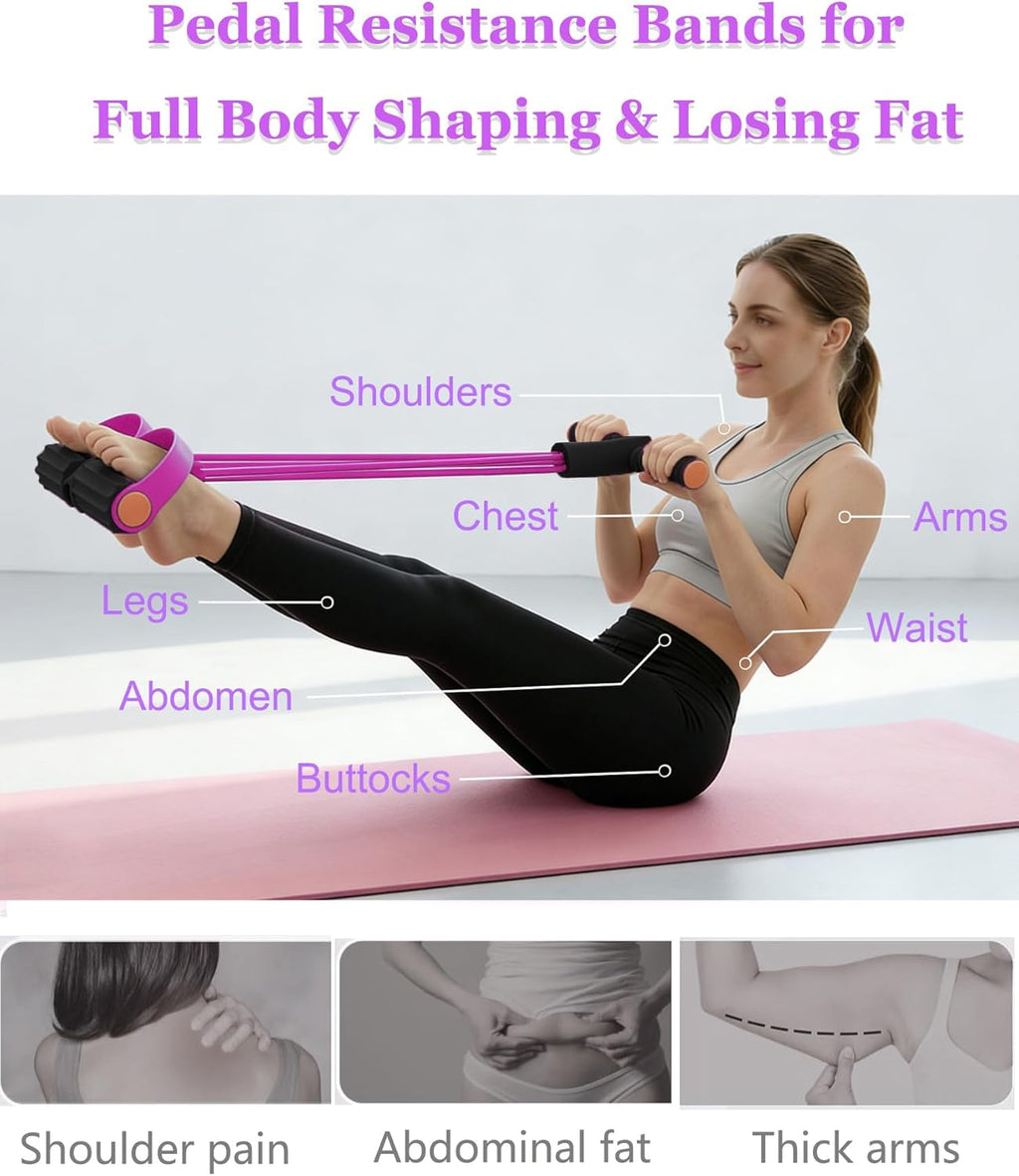 Pedal Resistance Bands with Handles, Multifunction Tension Rope for Arm, Leg, Waist and Shoulder Training