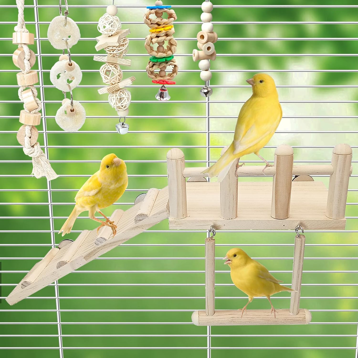 13Pcs Parrot Swing Chew Toys Bird Perches Platform with Climbing Ladder Hanging Cage Accessories for Parakeet