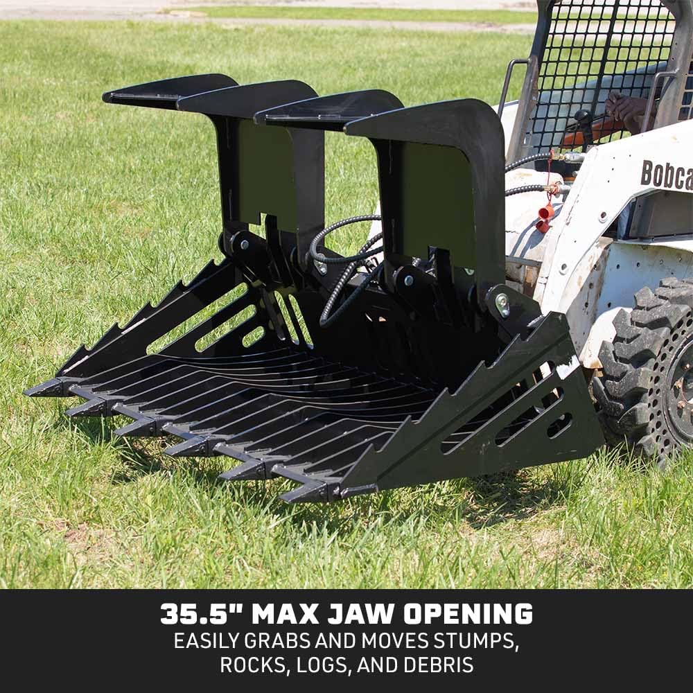 72" Skeleton Rock Grapple Rake with Teeth, Skid Steer Quick Tach Hookup, Fine Grade Tines for Sifting, Side Cutters