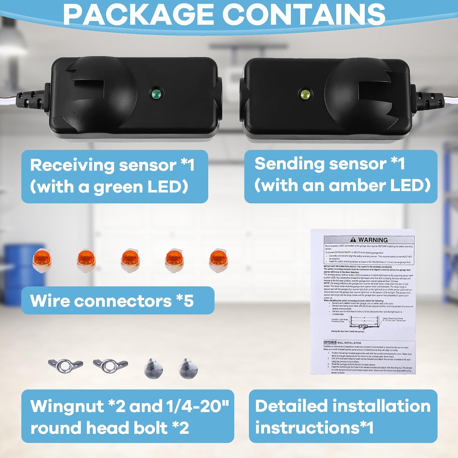 41A5034 Garage Safety Sensor, Garage Door Sensors Compatible with Liftmaster/Chamberlain/Craftsman, Garage Door