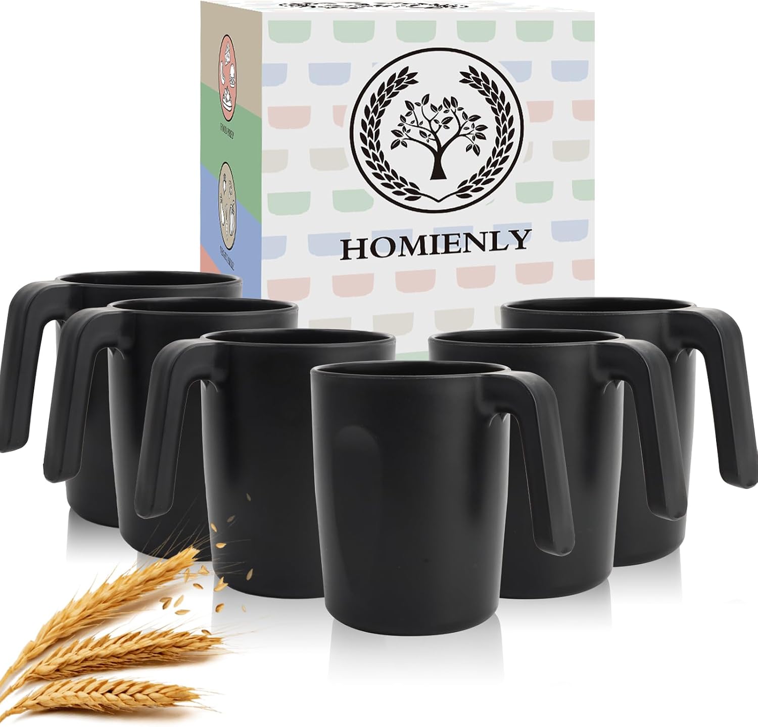 Unbreakable Coffee Mug Set - 6 Wheat Straw Reusable Cups | Dishwasher Safe Drinking Glasses | Alternative to Plastic