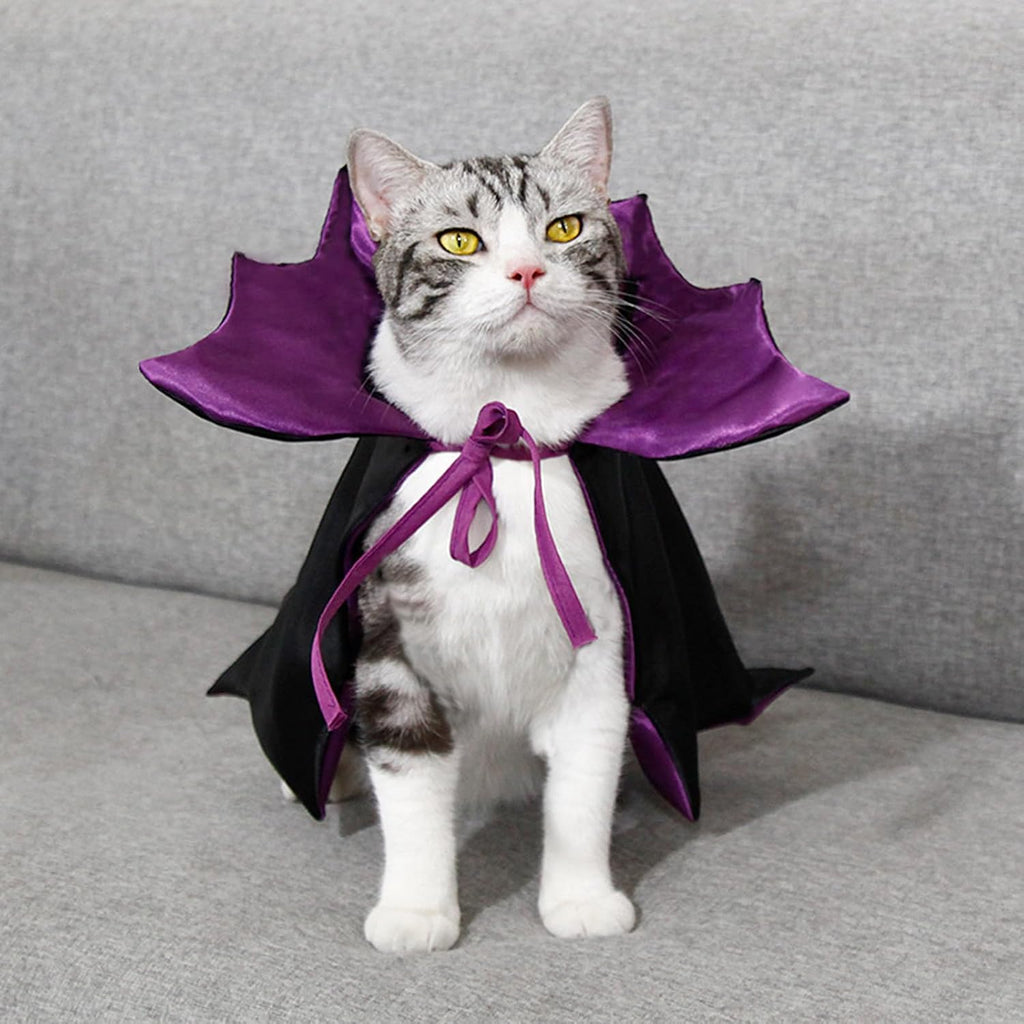 Cat Cape Vampire Cloak Halloween Dog Costume Pet Cosplay Apparel Outfit Decor Accessories for Puppy Kitten, Black and