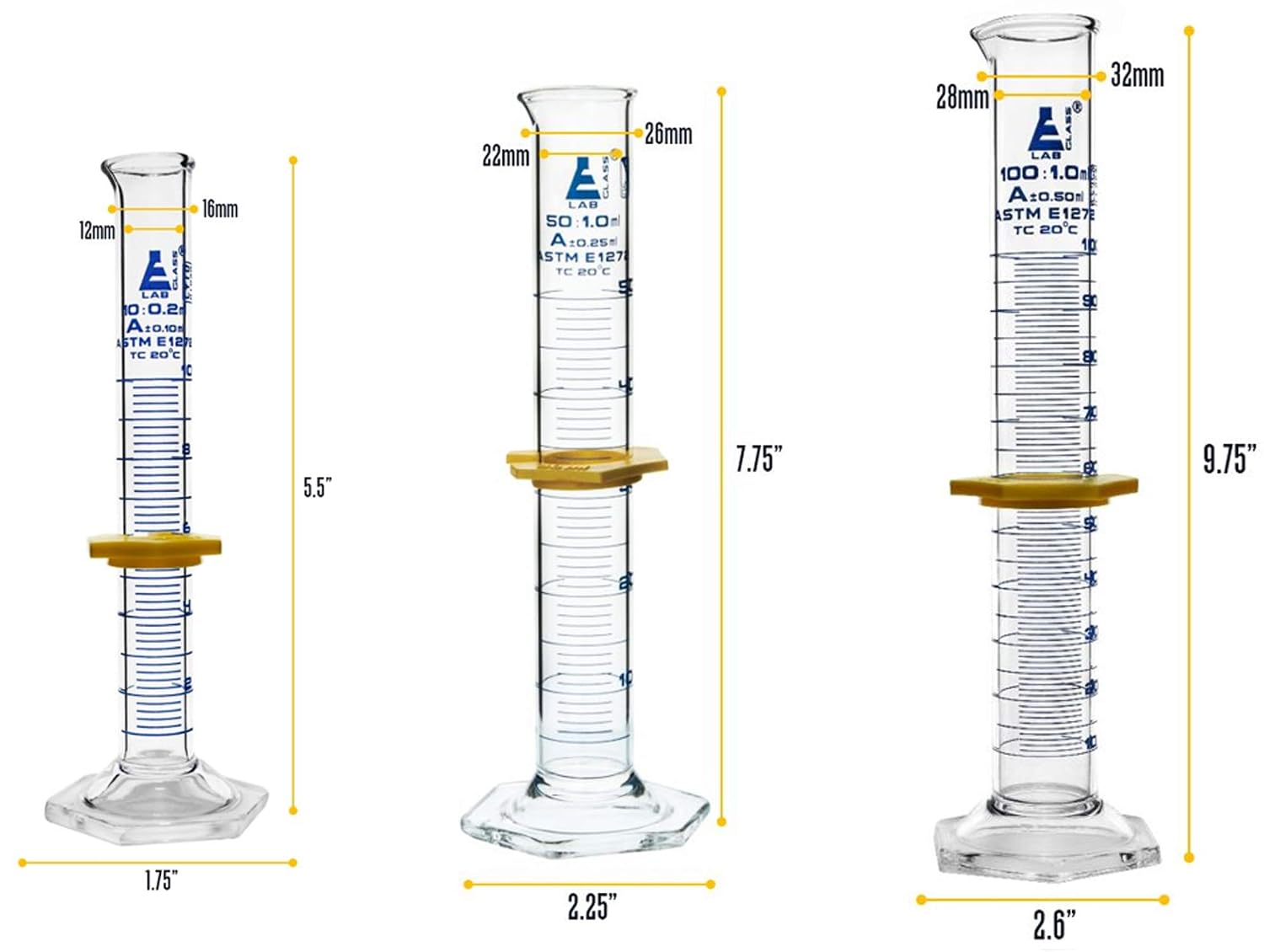 Laboratory Glassware Set, 9pcs - Includes Beaker Set (3pcs), Erlenmeyer Flask Set (3pcs), ASTM Class A Graduated
