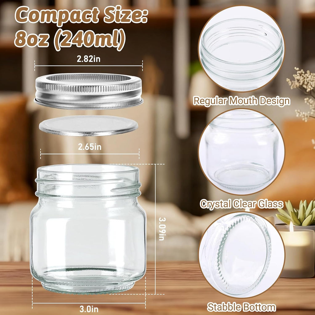 8oz Glass Mason Jars 30-Pack with Airtight Split Lids and Bands